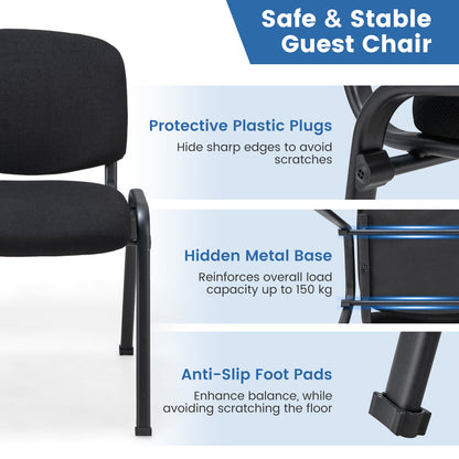 Set of 10 Conference Room Chairs with Upholstered Back and Seat-Black