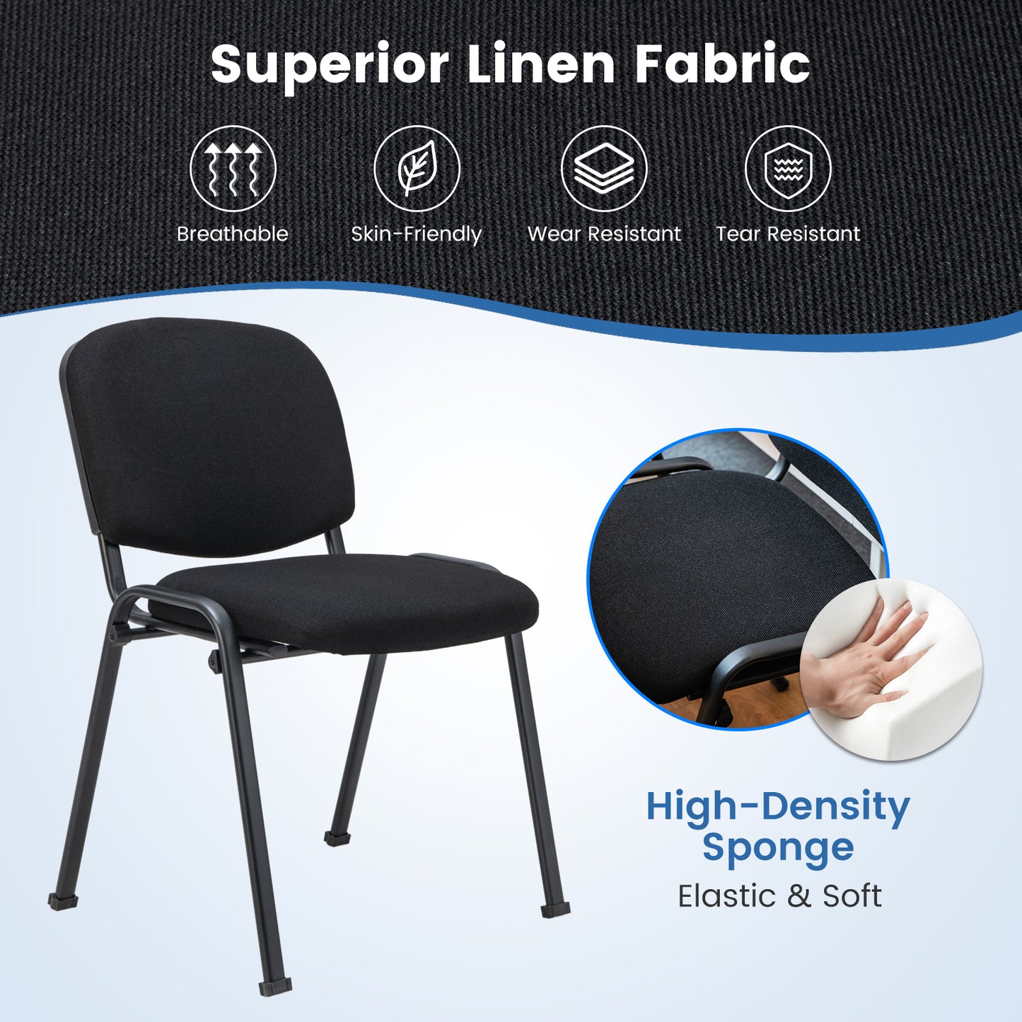 Set of 10 Conference Room Chairs with Upholstered Back and Seat-Black