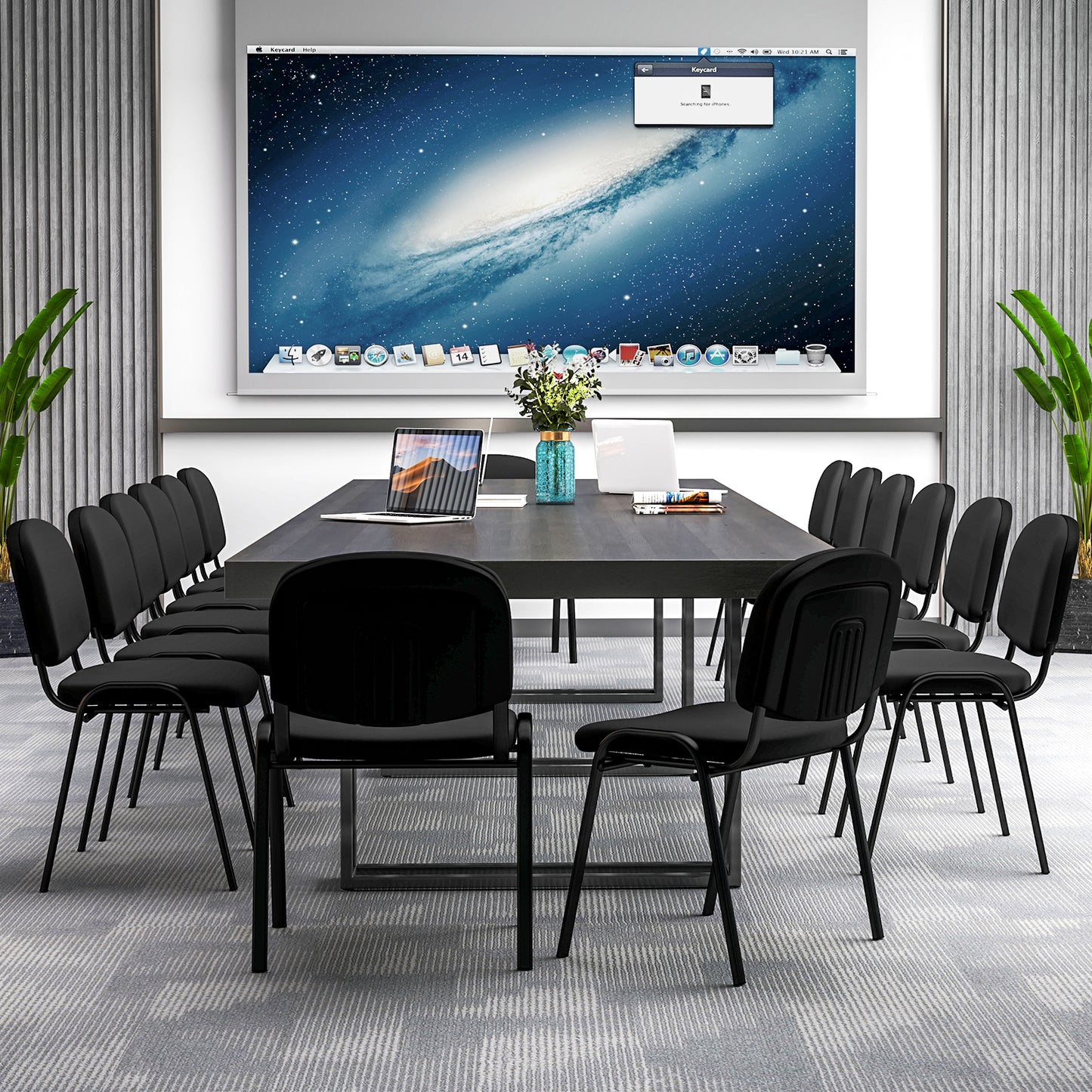 Set of 10 Stackable Home Office Chairs with Waterfall Seat and Metal Frame-Black