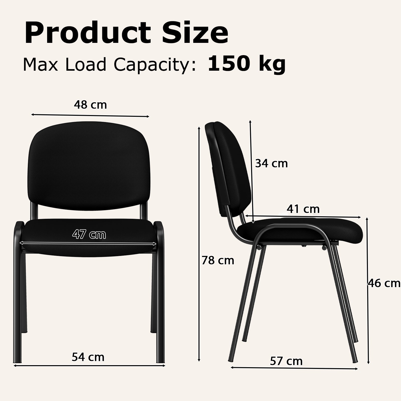 Set of 10 Stackable Home Office Chairs with Waterfall Seat and Metal Frame-Black