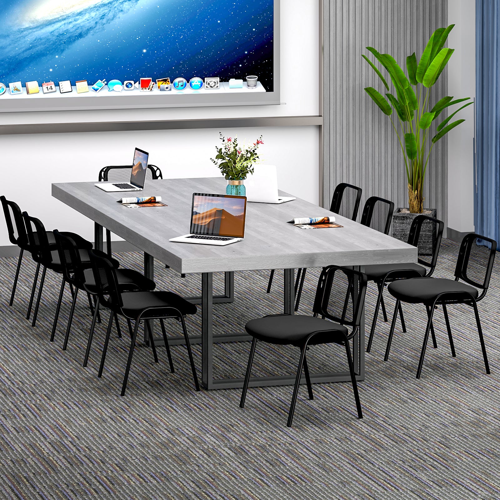Set of 10 Stackable Waiting Room Chairs with Mesh Backrest-Black