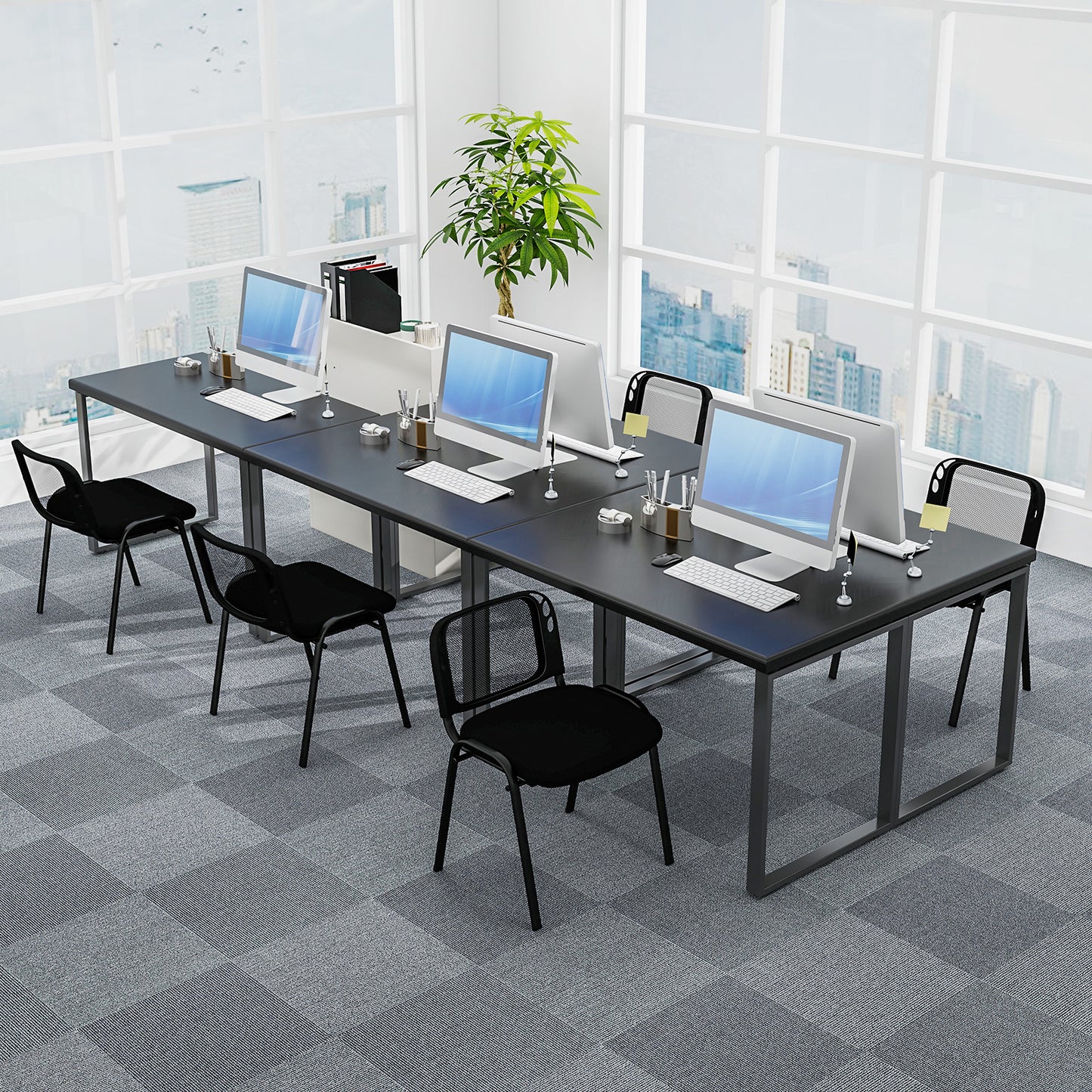 Set of 10 Stackable Waiting Room Chairs with Mesh Backrest-Black