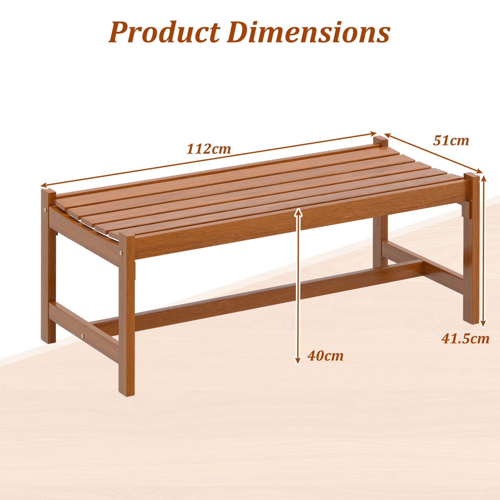 Set of 2 112cm Patio Wood Bench Set of 2 Outdoor Solid Hardwood Dining Bench