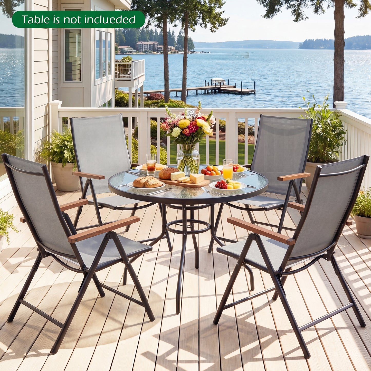 Set of 2/4 Breathable Fabric Folding Patio Chairs with 5-Position Adjustable Backrests-Grey