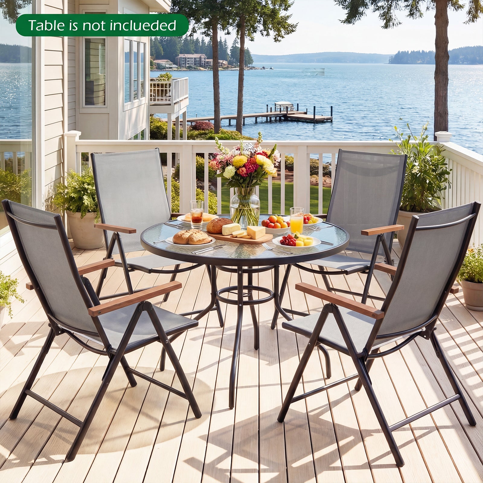 Set of 2/4 Breathable Fabric Folding Patio Chairs with 5-Position Adjustable Backrests-Grey