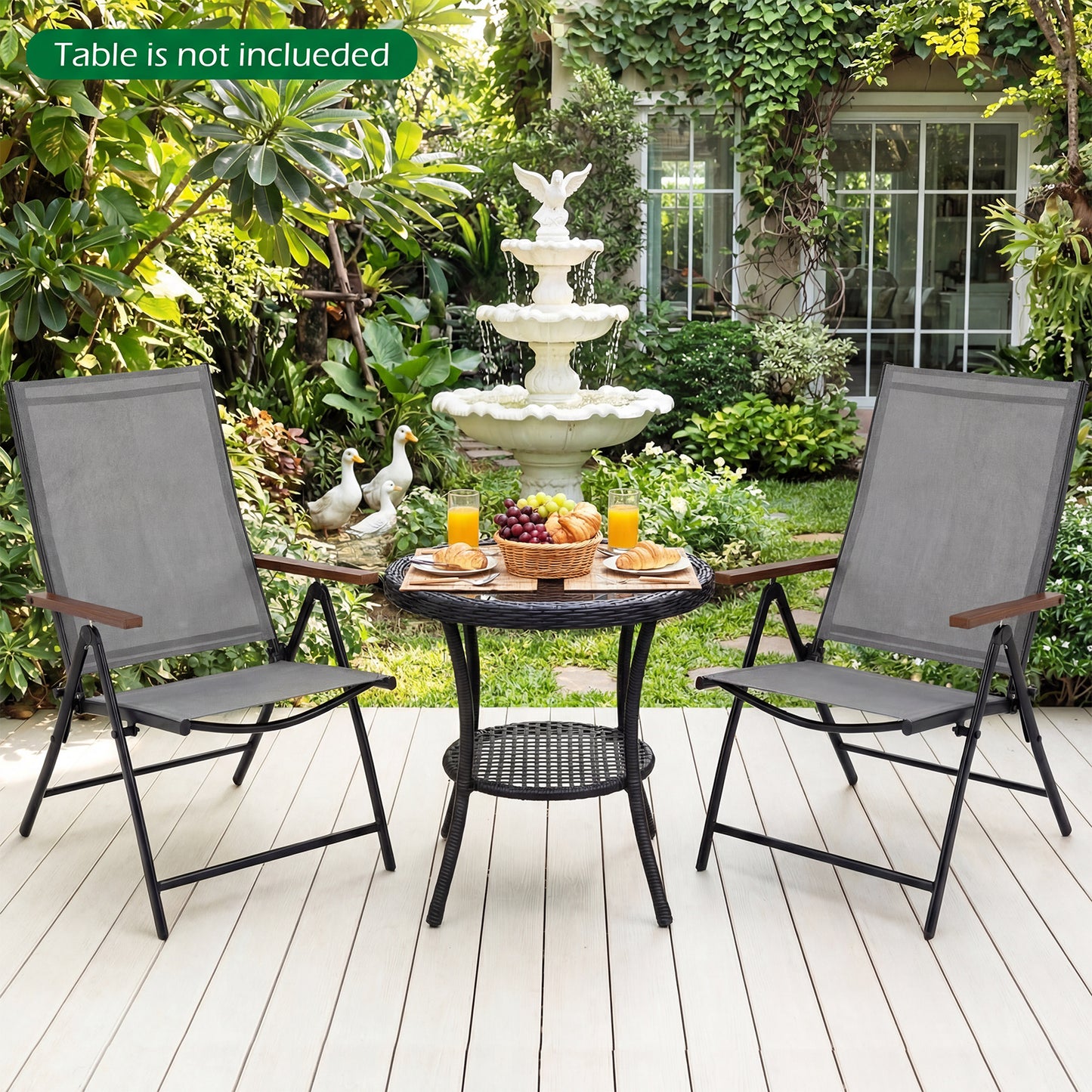 Set of 2/4 Breathable Fabric Folding Patio Chairs with 5-Position Adjustable Backrests-Grey