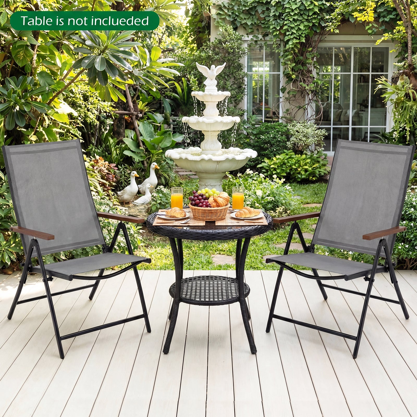 Set of 2/4 Breathable Fabric Folding Patio Chairs with 5-Position Adjustable Backrests-Grey