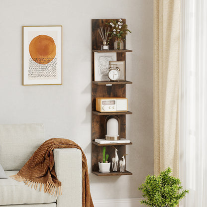 Set of 2 5-Tier Wall Shelves Vertical Floating Storage Shelf Unit-Rustic Brown