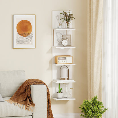 Set of 2 5-Tier Wall Shelves Vertical Floating Storage Shelf Unit-White