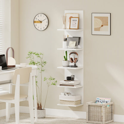 Set of 2 5-Tier Wall Shelves Vertical Floating Storage Shelf Unit-White