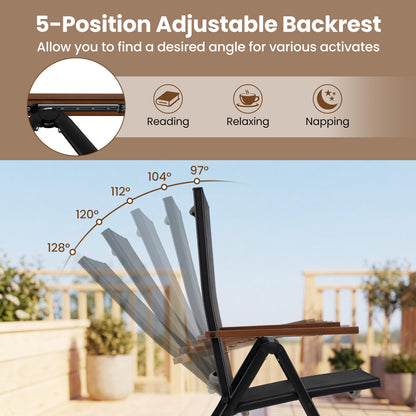 Set of 2 Breathable Fabric Folding Patio Chairs with 5-Position Adjustable Backrests-Black