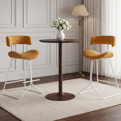 Set of 2 Counter Height Stools 63cm Fabric Upholstered Armless Barstools with Curved Back-Orange