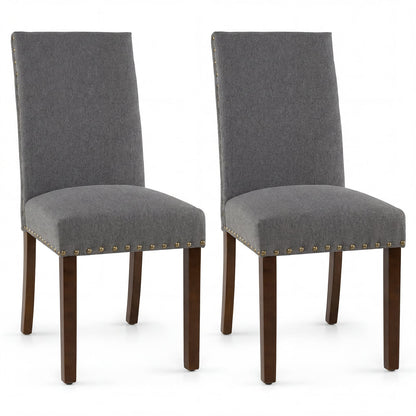 Set of 2 Dining Chairs with High Back, and Solid Rubber Wood Legs-Grey