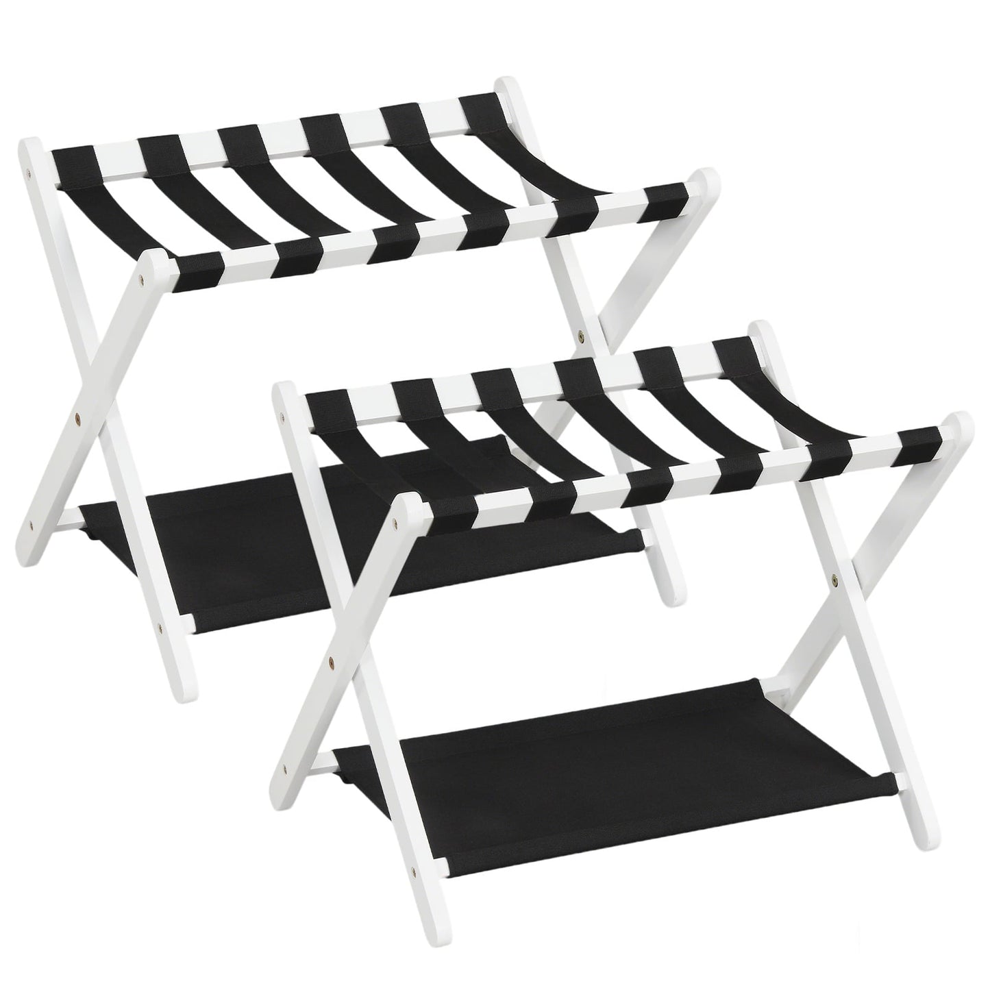 Set of 2 Folding Luggage Rack with Rubberwood Frame for Bedroom-White