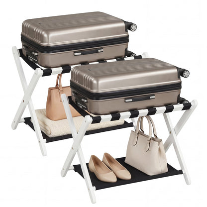 Set of 2 Folding Luggage Rack with Rubberwood Frame for Bedroom-White