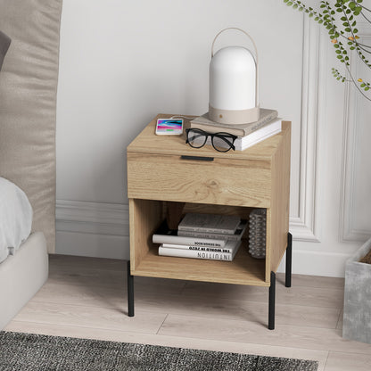 Set of 2 Mid Century Modern Nightstand with Charging Station and Open Compartment