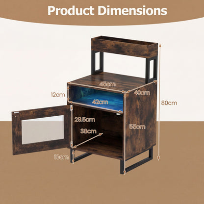 Set of 2 Nightstand with LED Lights Modern End Table with Top Tray-Rustic Brown
