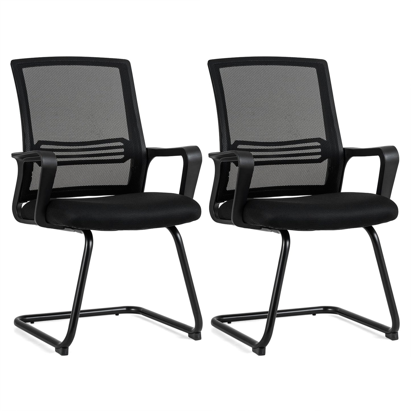Set of 2 Office Guest Chair with Lumbar Support and Mesh Back for Reception-black
