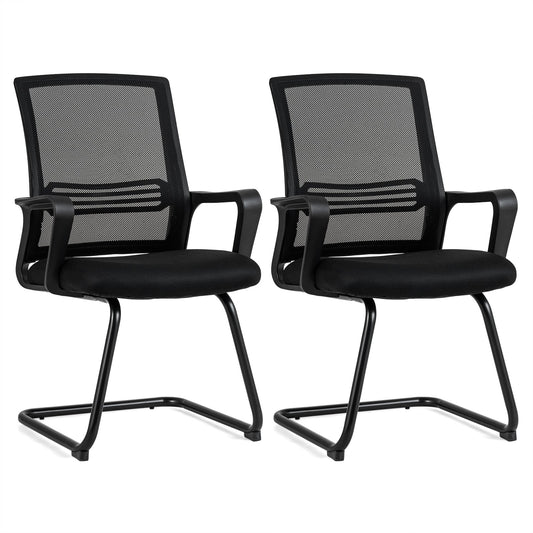 Set of 2 Office Guest Chair with Lumbar Support and Mesh Back for Reception-black