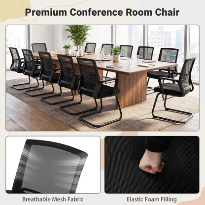 Set of 2 Office Guest Chair with Lumbar Support and Mesh Back for Reception-black