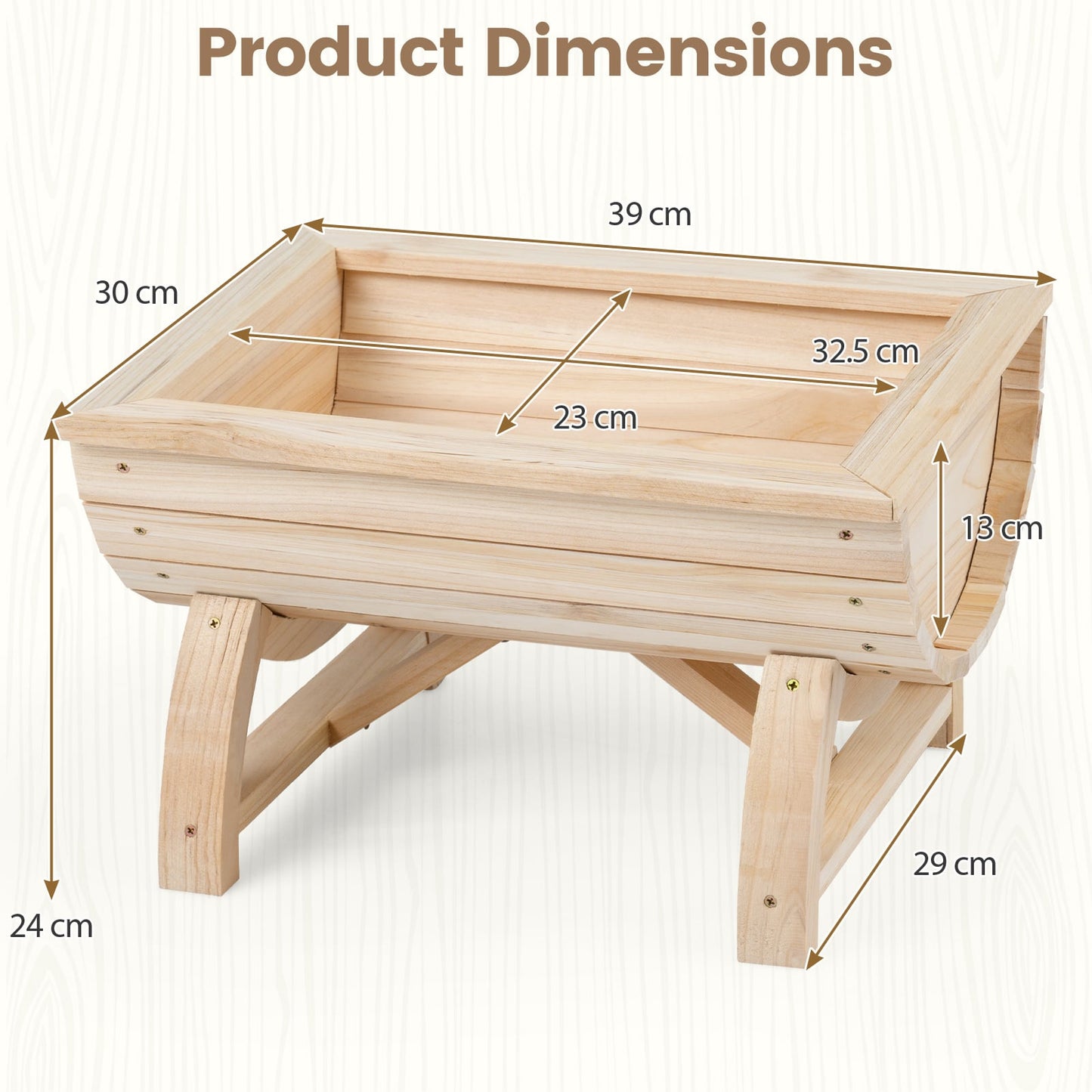 Set of 2 Raised Wood Garden Beds with Legs and Drainage Hole for Vegetables-Natural