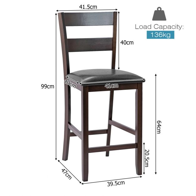 Set of 4 63.5 cm Counter Height Upholstered Bar Stools with Soft Padded Seat