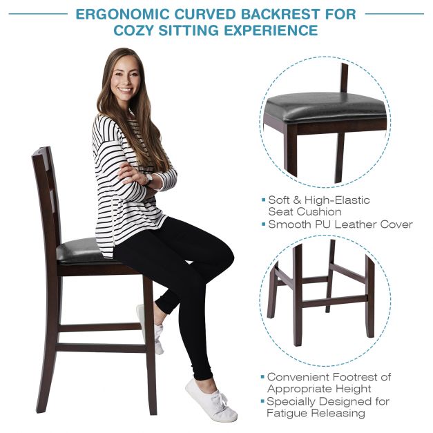 Set of 4 63.5 cm Counter Height Upholstered Bar Stools with Soft Padded Seat