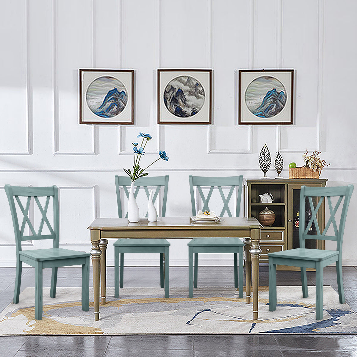 Set of 4 Armless Wood Dining Chairs with Ergonomic Fluted Seat