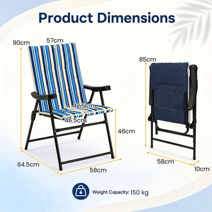 Set of 4 Foldable Beach Chairs with Armrests and Wide Seat-Blue