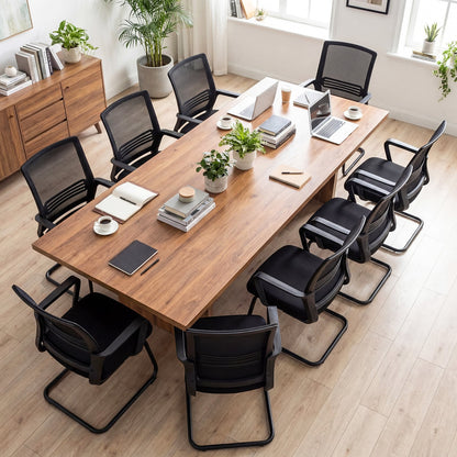 Set of 4 Office Guest Chair with Lumbar Support and Mesh Back for Reception-Black