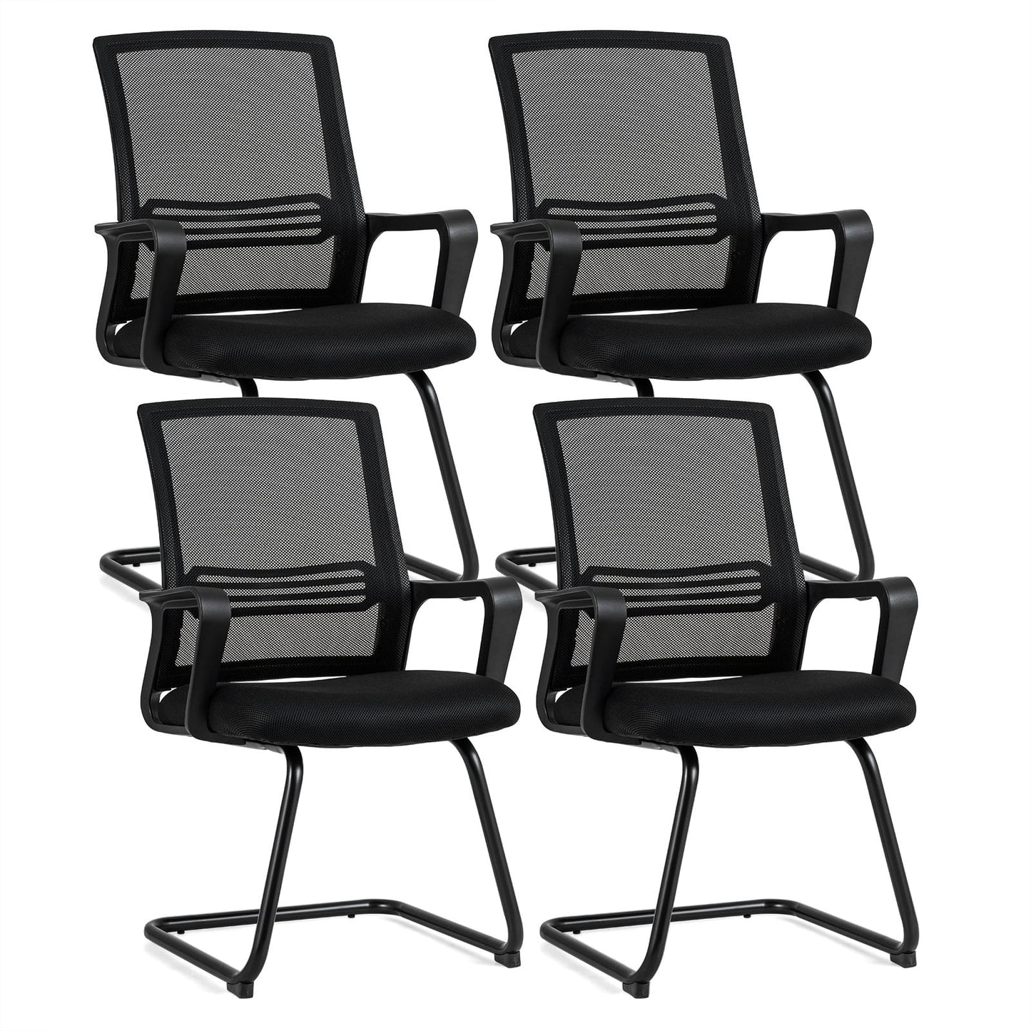 Set of 4 Office Guest Chair with Lumbar Support and Mesh Back for Reception-Black