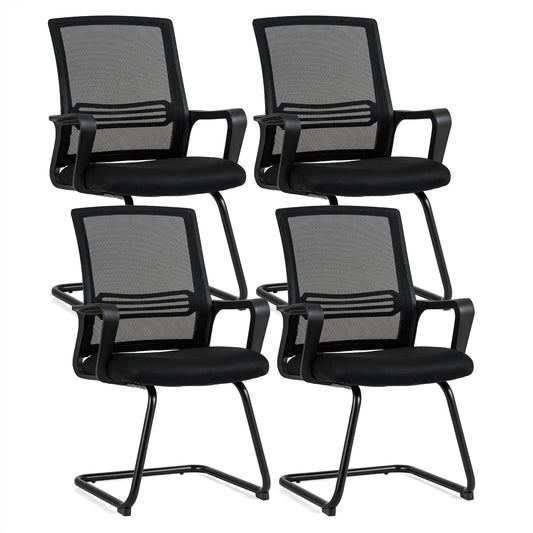 Set of 4 Office Guest Chair with Lumbar Support and Mesh Back for Reception-Black