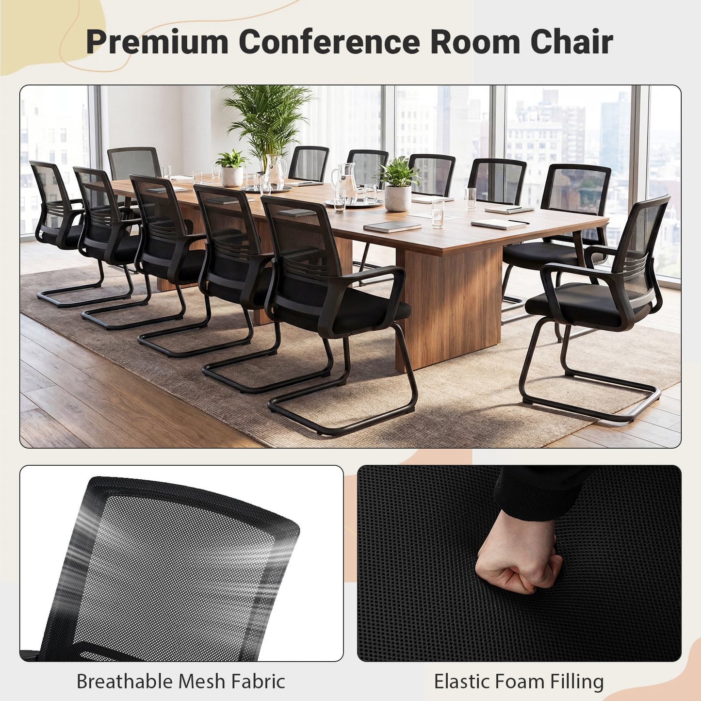 Set of 4 Office Guest Chair with Lumbar Support and Mesh Back for Reception-Black