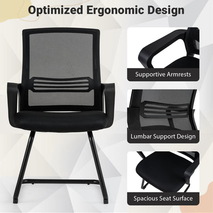 Set of 4 Office Guest Chair with Lumbar Support and Mesh Back for Reception-Black