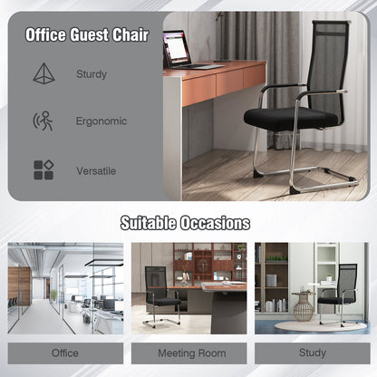 Set of 4 Office Guest Chairs with Metal Sled Base and Armrests-Black