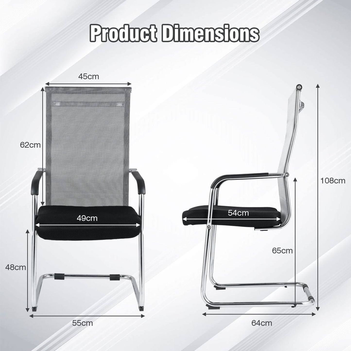 Set of 4 Office Guest Chairs with Metal Sled Base and Armrests-Grey
