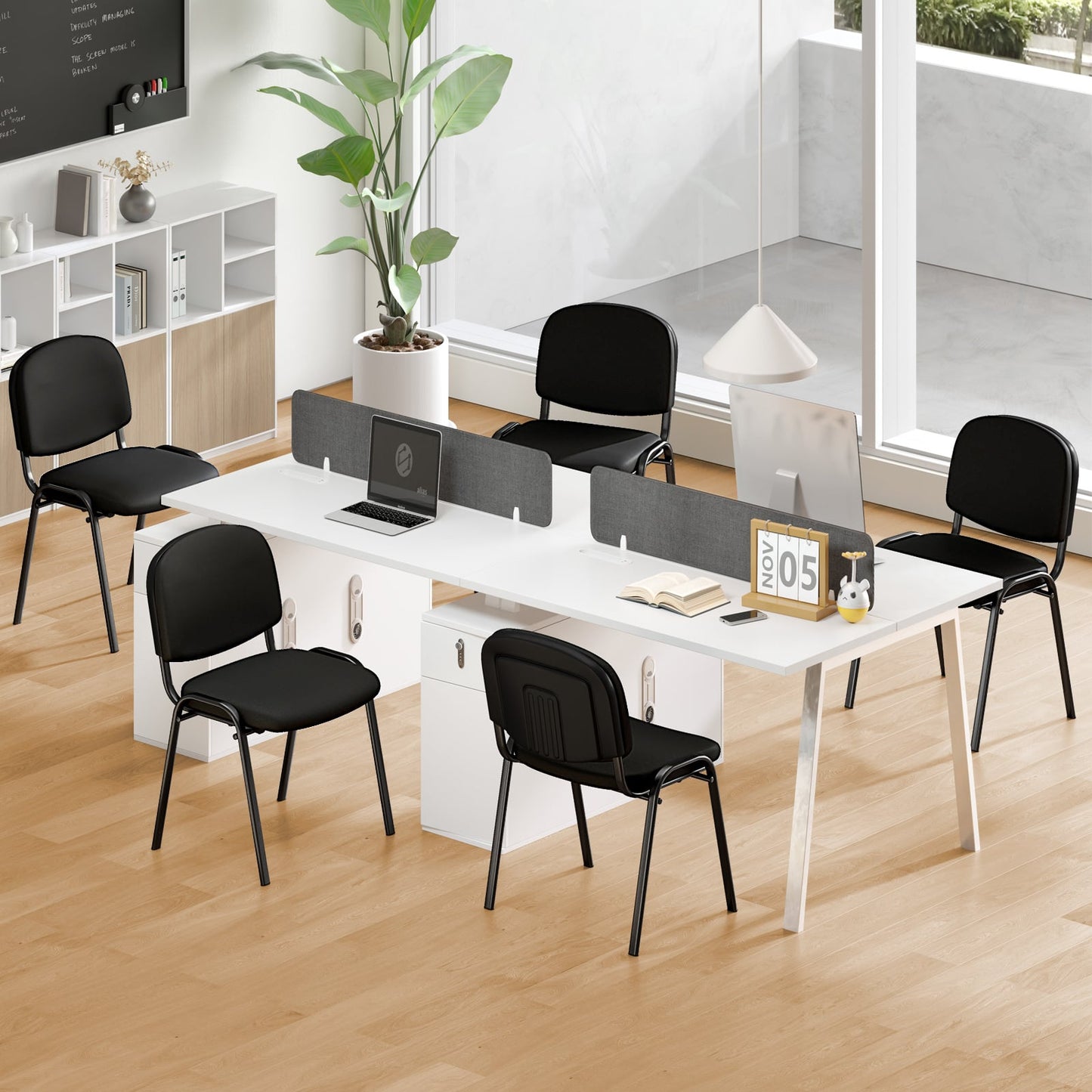 Set of 4 Waiting Room Chairs Stackable Reception Guest Chairs-Black