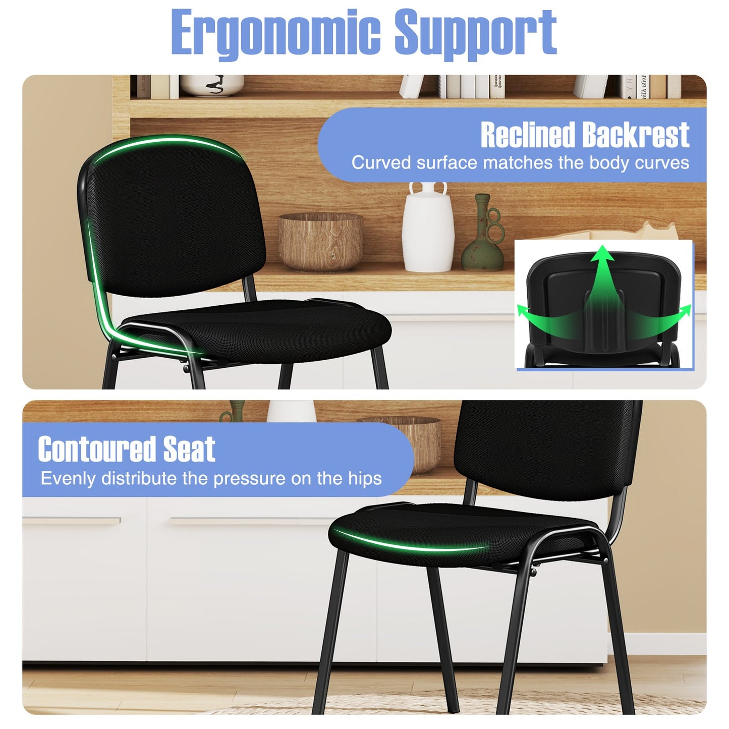 Set of 4 Waiting Room Chairs Stackable Reception Guest Chairs-Black