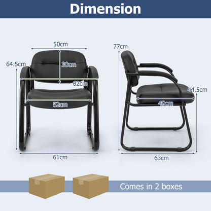 Set of 4 Waiting Room Chairs with Sled Base and Padded Arm Rest-Black