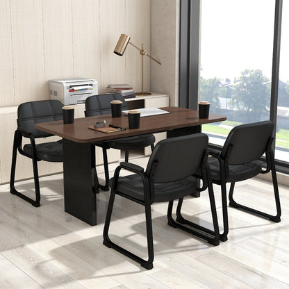Set of 2 Ergonomic Reception Chair with Metal Frame and Padded Armrests-Black