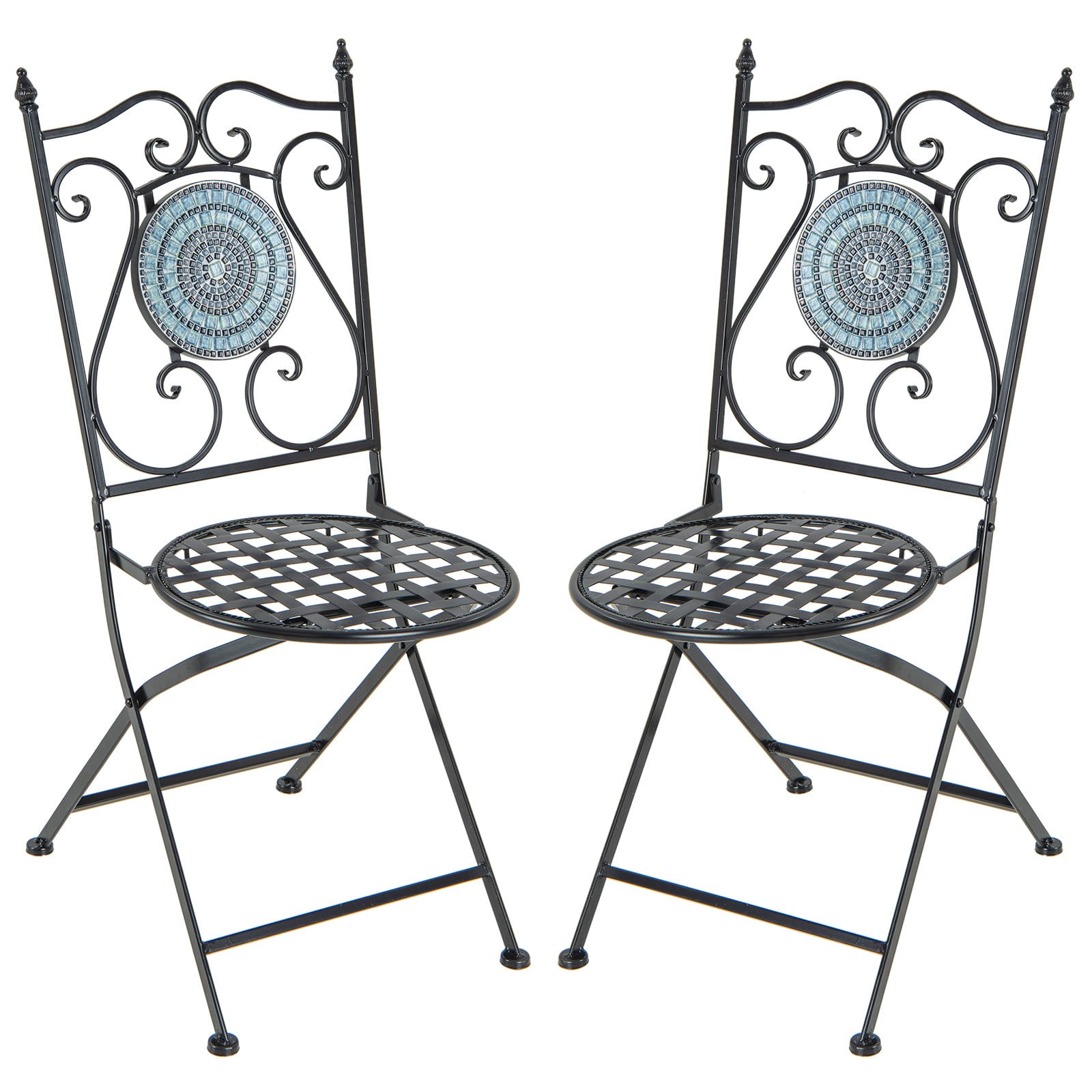 Mosaic Chairs Set of 2 Patio Metal Folding Chair with Decorative Backrest