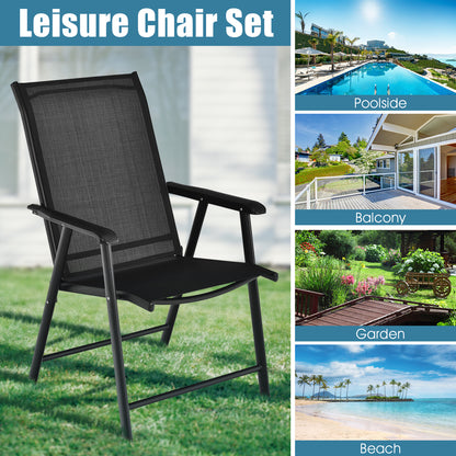 Set of 2 Folding Outdoor Dining Chairs with Ergonomic Armrests-Black