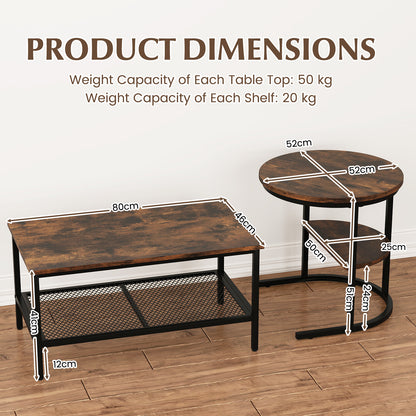 Set of 2 Nesting Coffee Table with Extra Storage Shelf-Coffee