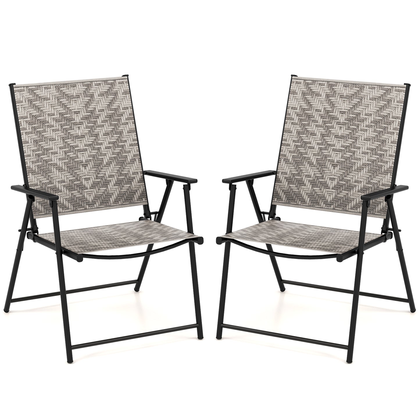 Set of 2 Patio Folding Chairs with Armrests-Grey
