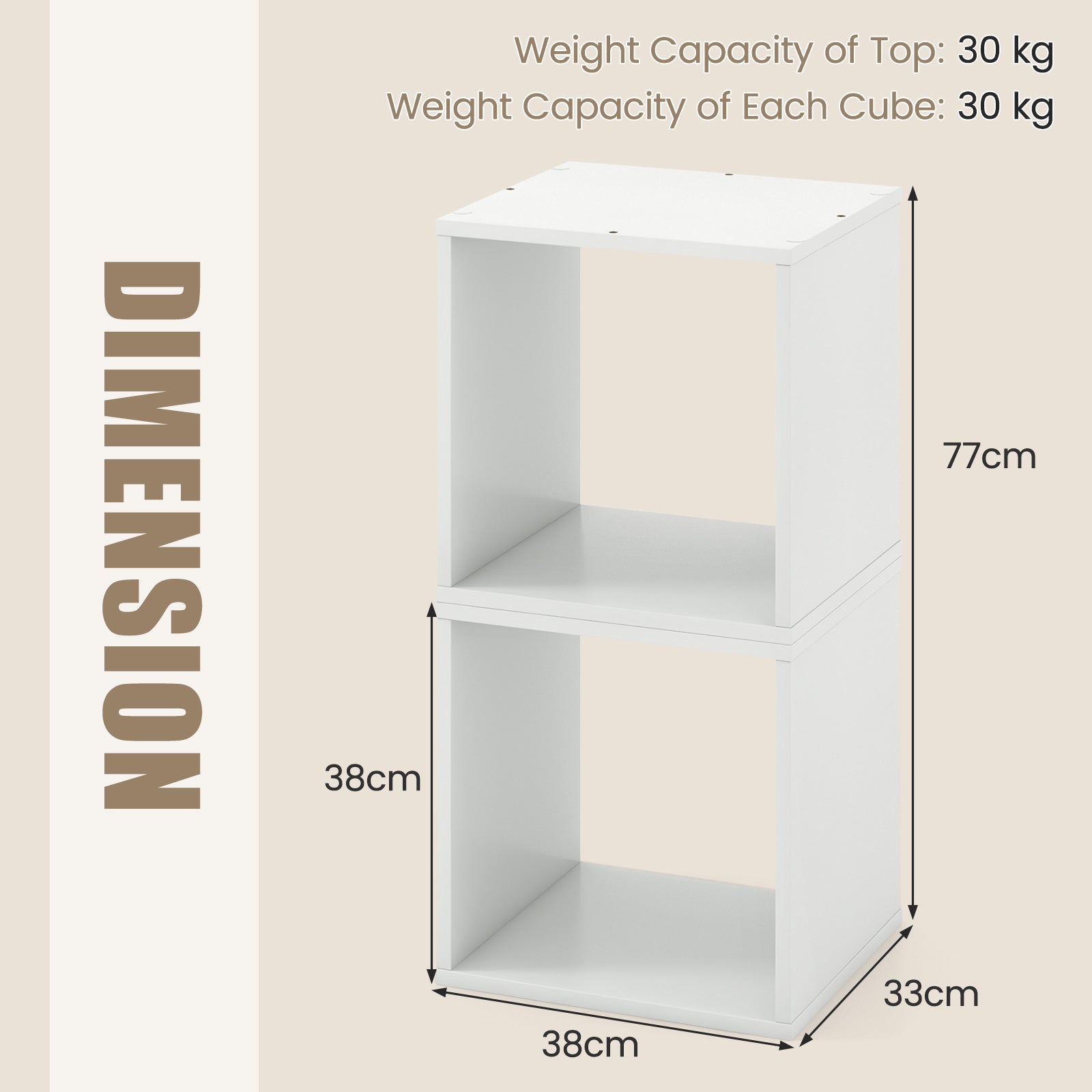 Set of 2 Bookcase Stackable Standing Nightstand with Storage Cubes-White