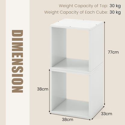 Set of 2 Bookcase Stackable Standing Nightstand with Storage Cubes-White