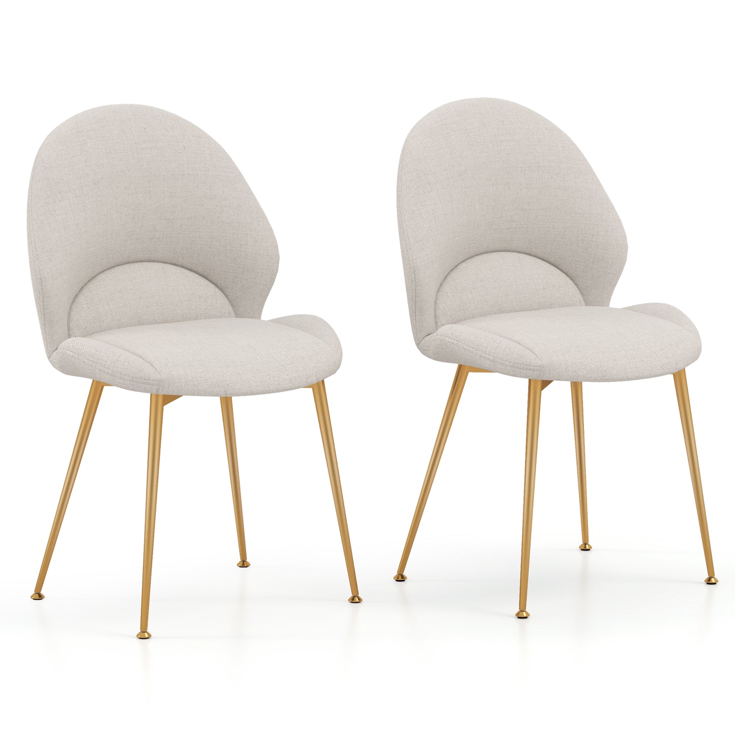 Set of 2 Upholstered Accent Chairs with Curved Backrest Adjustable Foot Pads-Grey