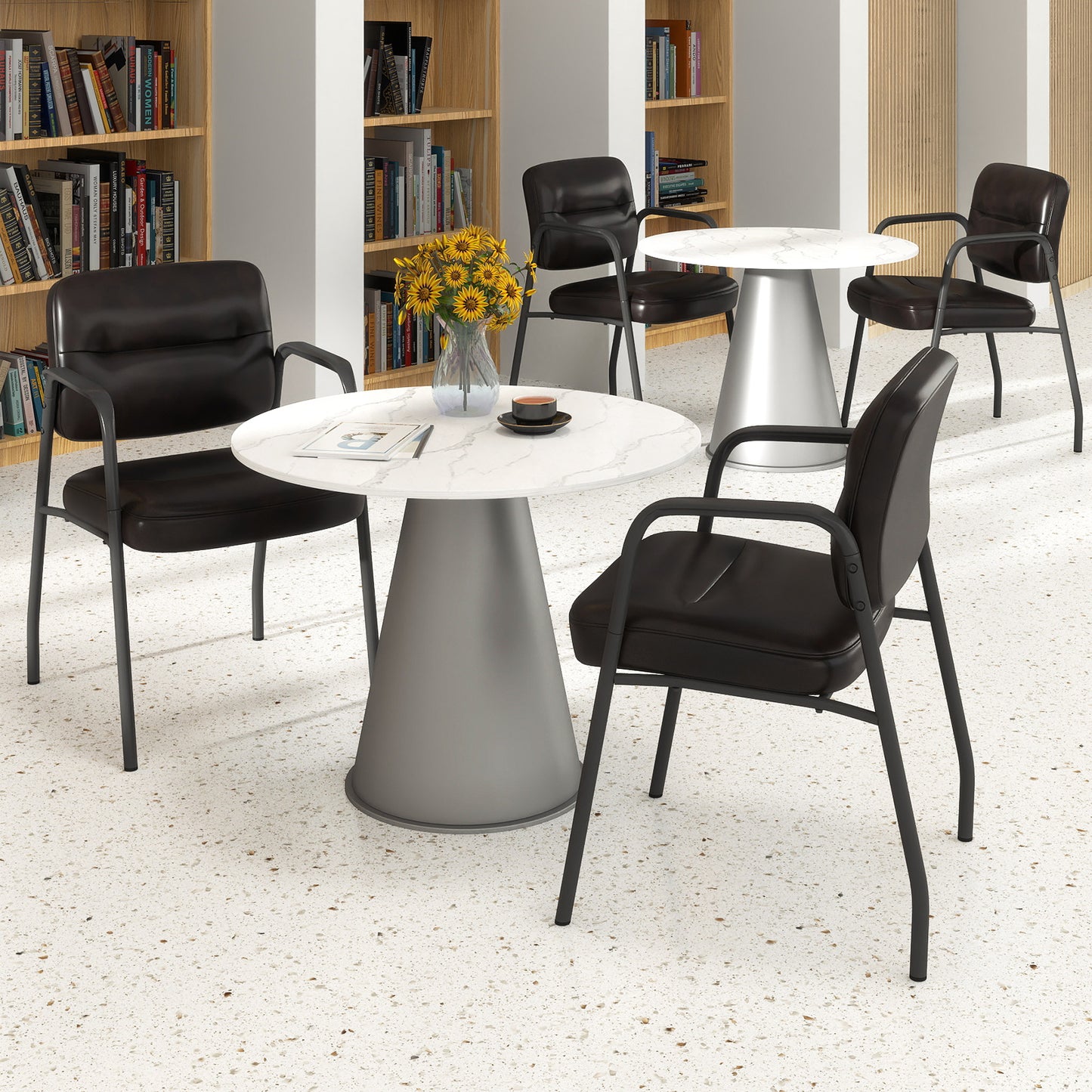 Set of 2 Waiting Room Chairs with Integrated Armrests No Wheels-Brown