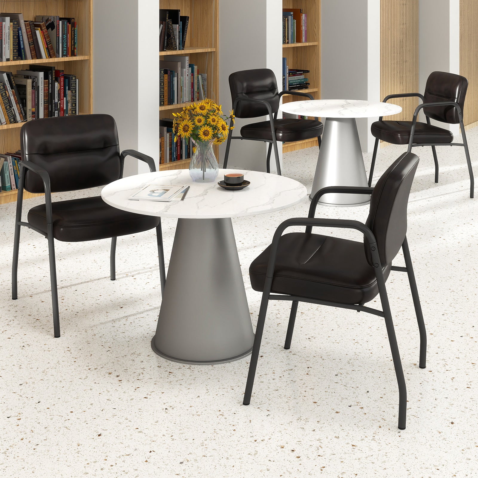 Set of 2 Waiting Room Chairs with Integrated Armrests No Wheels-Brown