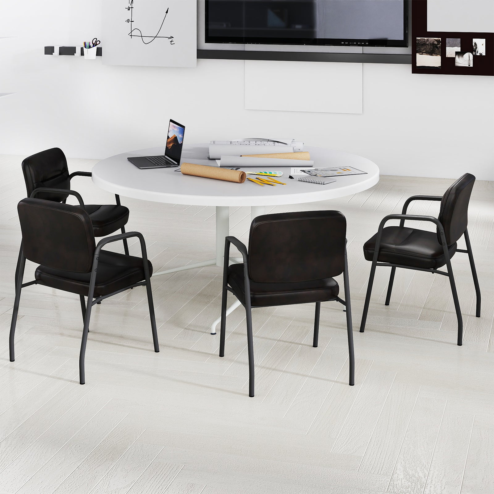 Set of 2 Waiting Room Chairs with Integrated Armrests No Wheels-Brown